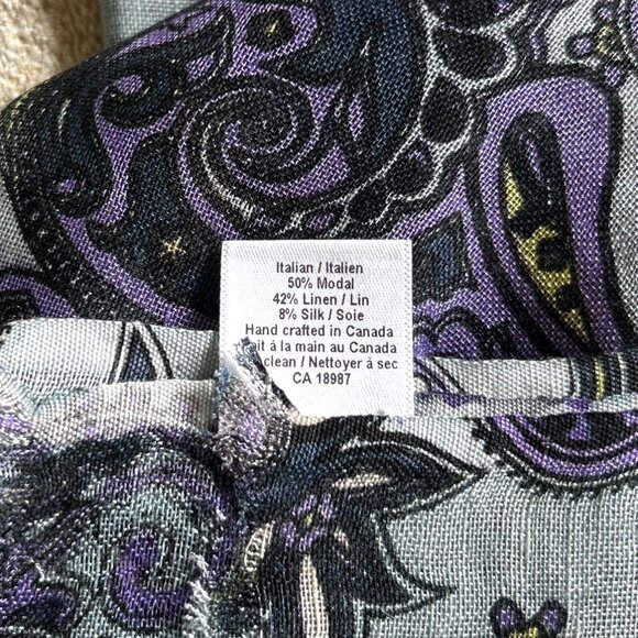 Linen Silk Paisley Scarf Hand-crafted Exquisite - Picture 3 of 6